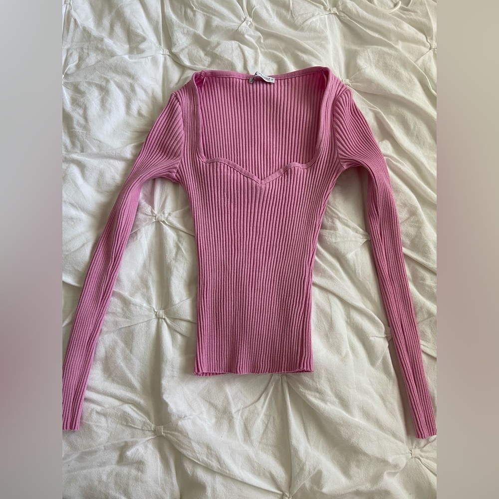 Zara Sweetheart Neck Ribbed Long Sleeve Top